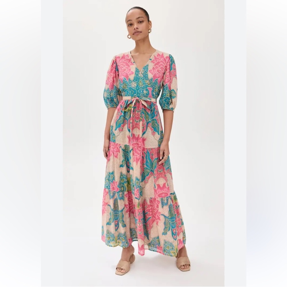Alicia Bell Flora Wrap Tiered Multi-Colored Maxi Dress with Tie waist